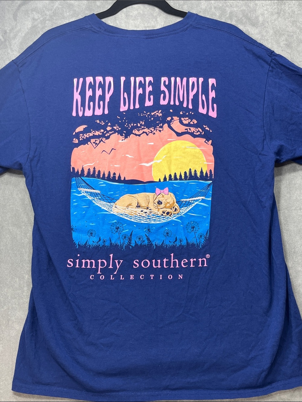 Simply Southern Keep Life Simple Dog Hammock Graphic Tee Blue Large
